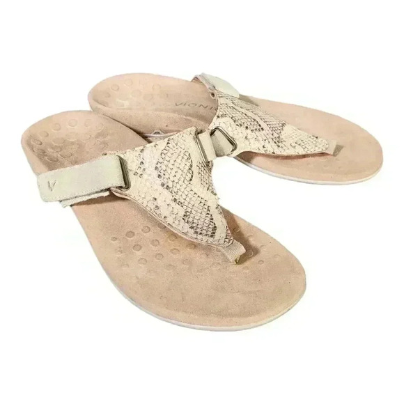 Vionic Sandals Wanda Thong Bone Beige Women's 9 Leather Snake 41 - Picture 1 of 8